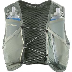 Salomon Active Skin 4 Gilet d'hydratation Trail running Randonnée Vélo unisexe avec flasques d'hydratation incluses, Facilité d’hydratation, Fit précis, Rangement optimisé, Vert, M