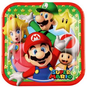 Amscan Assiettes carrées en carton x8 - Super Mario aille Unique Coloris Unique