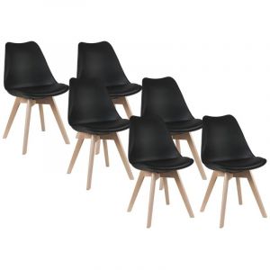 Lot de 6 chaises JODY - Polypropylène et Hêtre - Noir