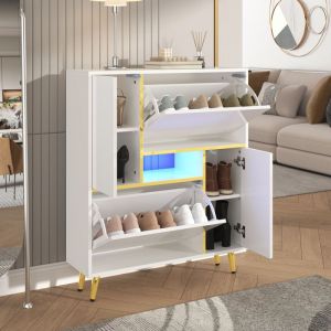 Meuble à chaussures moderne avec LED - aspect brillant - Blanc