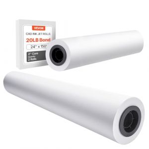 VEVOR Rouleau de papier &agrave; dessin blanc, grand format 609,6 mm x 45,7 m, lot de 2 rouleaux de papier pour traceur CAO, noyau de 50,8 mm, pour plans d'ing&eacute;nierie, cartes SIG, conceptions architecturales