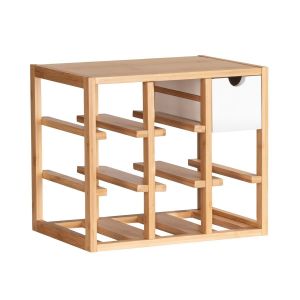 Wenko Etagère Pour 8 Bouteilles Finja Avec 1 Tiroir - En Bambou Et Mdf - Longueur 33.5 Cm X Hauteur 29 Cm X Profondeur 24 Cm