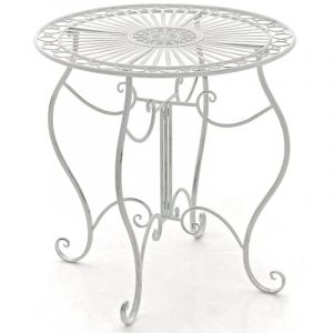 Décoshop26 Table de jardin ronde style rustique en fer forgé blanc vieilli 100003044