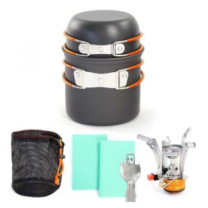 Toboli Set de vaisselle Camping 6 pi&egrave;ces en Acier/Aluminium &Eacute;quipement de cuisine plein air avec R&eacute;chaud Casserole Po&ecirc;le Cuiche