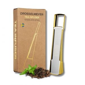 Drosselmeyer Infuseur à thé en Acier Inoxydable conçu et produit en Suède - Passoire à thé à manche Anti-goutte - Design élégant avec couvercle coulissant micro-perforé - Filtre à thé