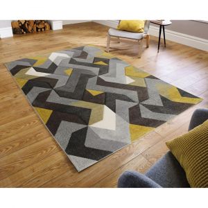 Tapis contemporain effet 3D graphique pour salon Aurora Jaune 120x170