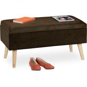 Relaxdays Banc siège avec espace de rangement, housse velours, 40 l, rembourré, pieds en bois, entrée, 41x80x40c, marron