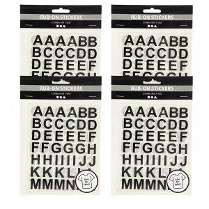 Creotime 4 planches de transfert textile lettres et chiffres noirs 12 x 15 cm