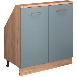 Meuble de rangement sous pente Rion, Bleu-gris/ch&ecirc;ne dor&eacute;, avec 2 portes, Vicco