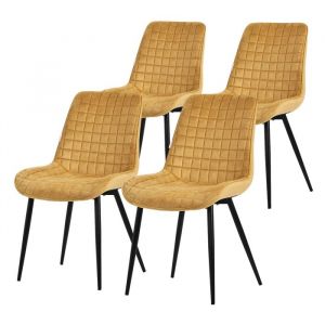 Lot de 4 Chaises de Salle à Manger, Jaune Moutarde, Assise en Velours avec Pieds Métalliques Noir, Chaises de Cuisine avec Dossier, Chaises