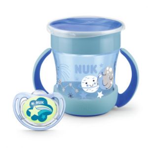 Nuk Tasse d'apprentissage Mini Magic Cup Nuit + sucette Freestyle Bleu 6M+