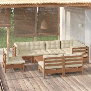 VidaXL Salon de jardin 9 pcs avec coussins Marron miel Bois de pin