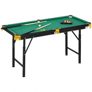 Table de billard pliable hauteur réglable avec accessoires - dim. 140L x 60l x 55-75H cm - vert