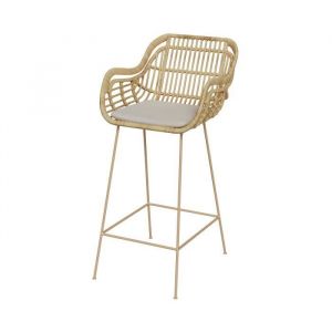 Chaise de bar en rotin Chiloe et pieds en métal beige 71 cm - Beige