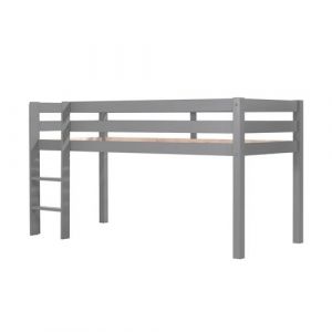 Lit Mi-Haut en Pin Laqu&eacute; Gris 90x200cm avec &Eacute;chelle Droite - SLEEPY - ALTOBUY