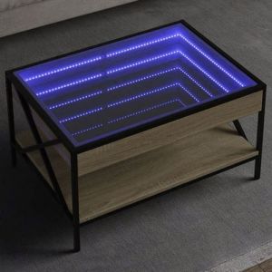 VidaXL Table basse avec LED infini ch&ecirc;ne sonoma 70x50x38 cm, table d'appoint, table de salon, table lat&eacute;rale, bout de 847703