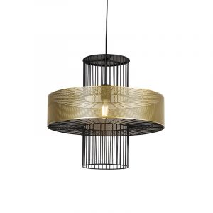 Image de Qazqa Lampe à suspension Design or avec noir 50 cm - Tess Design Luminaire interieur Cylindre / rond