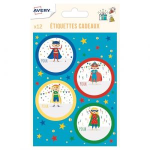 Avery-Zweckform 12 étiquettes cadeaux anniversaire - thème super-héros