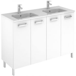 Meuble 4 portes Ancoflash Color avec plan double vasque céramique Blanc 120cm