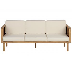 Beliani Canapé de jardin en tissu bois clair 3 Personnes