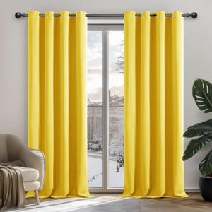 Rideaux Occultants Isolant Thermique avec Oeillet pour Décoration Maison Chambre, 2 Pièces, Taille Moyenne, 140x175 cm, Jaune Moutarde - Jaune
