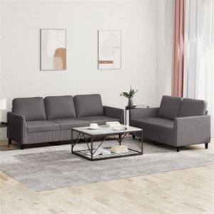 VidaXL Ensemble de canapés 2 pcs avec coussins Gris Similicuir