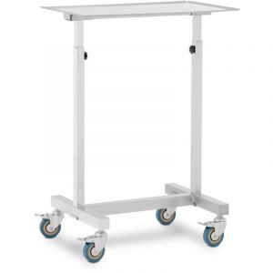 Table de mayo à roulettes 600 x 400 mm Réglable en hauteur Inox / caoutchouc