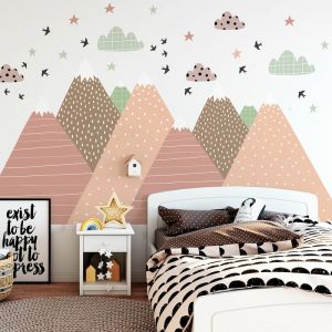 Stickers muraux Enfants - D&eacute;coration Chambre b&eacute;b&eacute; - Autocollant Sticker Mural g&eacute;ant Enfant Montagnes scandinaves PRISKA - 40x60cm