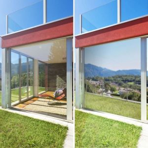 DIMEXACT - Film Miroir sans Tain repositionnable pour Grand vitrage - alu foncé - 60 cm x 0.5 m - en Rouleau