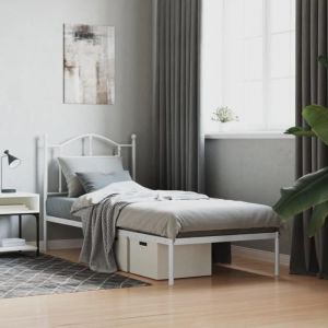 VidaXL Cadre de lit métal avec tête de lit blanc 90x200 cm, lit simple, meuble de chambre à coucher, lit d'invité, lit, cadre de lit en métal, sommier
