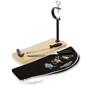 Steelblade Couvre Kukuxumusu + Couteau et Fusil en Bois laqué - Support fabriqué en Espagne - Support à Jambon idéal pour Jambon et palettes, épion Persil (011128)