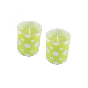 Image de Lot de 2 bougies parfum&eacute;e verrine imprim&eacute;e Menthe - 10,4 x 5,2 x H 7,4 cm - Parfum menthe - Poids cire : 50g - 2% Fragrance - Temps de combustion : environ 10 h