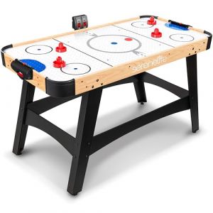 Serenelife Air Hockey- Table de air Hockey de 137 cm-Table de Jeu Moteur 2&times; Plus Puissant, Scoreboard LED, Interrupteur AC &ndash; Accessoires Inclus, Naturel