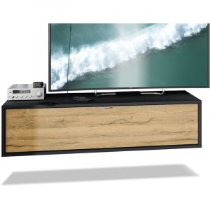 Vladon Meuble de TV Armoire suspendue Lowboard Lana 120 noir mat - haute brillance - Fa&ccedil;ades en Ch&ecirc;ne Nature - Fa&ccedil;ades en Ch&ecirc;ne Nature