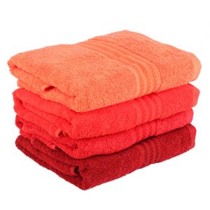 Ojos Lot de 4 Serviettes de Bain - 100 % Coton - 70 x 140 cm - avec bo&icirc;te sp&eacute;ciale - Orange Clair, Orange, Rouge, Fuchsia
