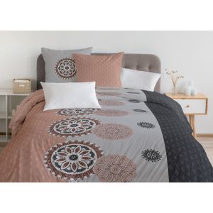 Home Linge Passion | Housse de Couette - 2 Pièces | 100% Coton - 57 Fils | 1 Personne - 140x200 cm | Yucatan - Gris et Vieux Rose