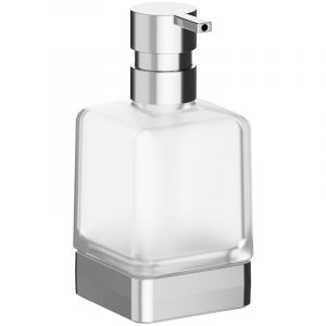 INDA Épandeur de Support (7 x 8 x 15 cm) | Série Lea, avec récipient en Verre satiné, Base et Distributeur en Laiton, Facile à Installer, Anti-Corrosion, Design Essentiel - chromé