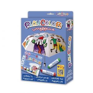 PLAYCOLOR - Pack 2-en-1 - 1 PARAPLUIE Diam. 96 cm + TEXTIL ONE - 6 couleurs assorties - Stick de peinture gouache solide 10 g