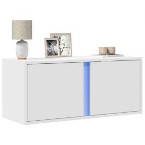 VidaXL Meuble tv mural avec lumi&egrave;res led blanc 80x31x35 cm