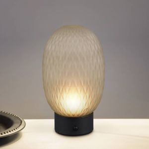Trio Leuchten Facette 564210115 Lampe de table LED sans fil en métal noir mat et verre vert avec LED 1,5 W, port USB, 4 touches tactiles