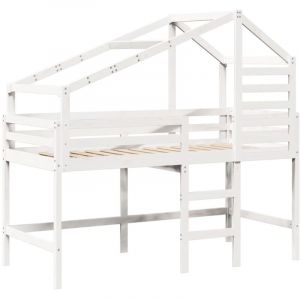 VidaXL Lit superpos&eacute; et &eacute;chelle et toit blanc 90x190cm bois pin massif, lit interm&eacute;diaire, lit mezzanine avec &eacute;chelle, lit mezzanine pour enfants