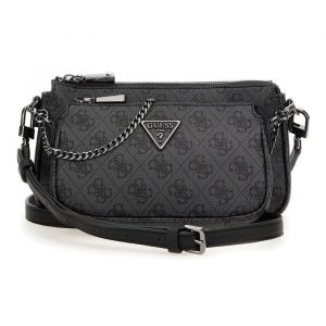 Guess Sac à épaule bandoulière gris foncé noir pour femme - Noelle II Double Pouch Crossbody Bag Coal Logo 311039