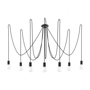 Suspension EDISON acier/corde en textile noir 7 ampoules