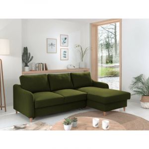 Will canapé d'angle convertible avec coffre 4 places style scandinave droit Couleur Vert Olive