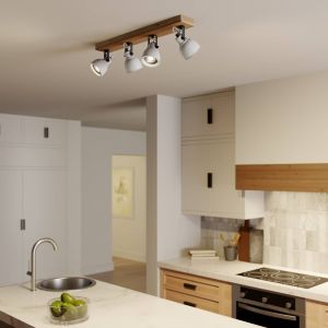 Lindby Mitis plafonnier LED, bois de pin, 4 lampes