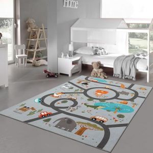 Tapis enfant Safari antidérapant gris Tapis de jeu Tapis de rue Größe - 140 x 200 cm