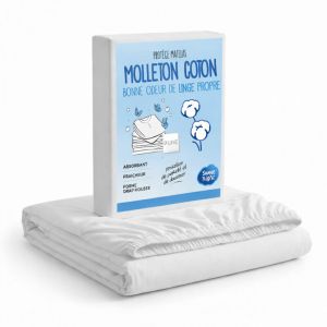 Sweet Night Sweetnight - Prot&egrave;ge Matelas 140x190 - Molleton 100% Coton - Senteur Linge Propre aux Perles de Fleurs - Forme Drap Housse Extensible