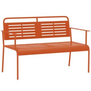 Outsunny Banc de jardin 2 places design rétro acier assise dossier ajourés dim. 121 x 64 x 84 cm terre battue