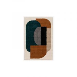 D&eacute;coweb Tapis style berb&egrave;re - Terre ancestrale - Bleu canard, camel - 120 x 170 cm
