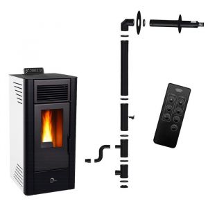 Po&ecirc;le &agrave; granul&eacute;s &eacute;tanche Anita 11,6 kW Blanc Sannover + Kit d'installation